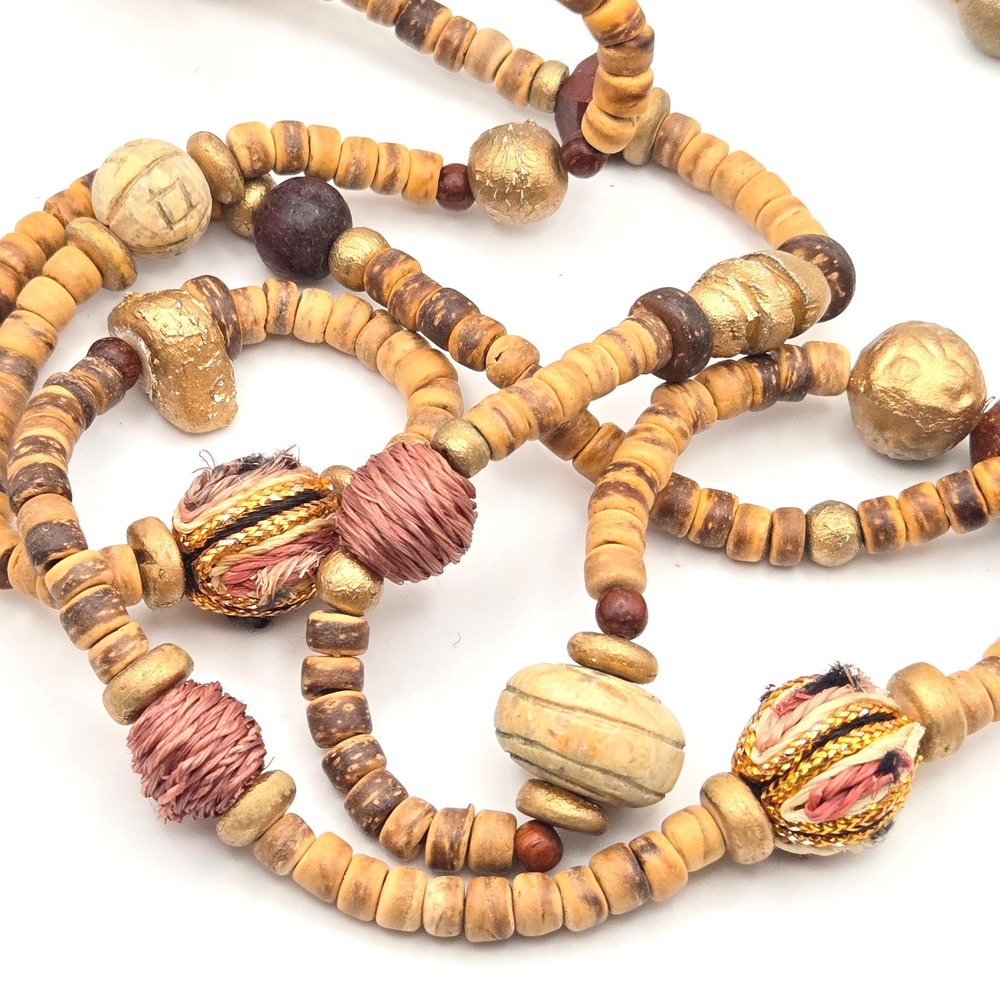 Vintage 48″ Stone  Clay Mixed Media Bead‎ Endless Necklace – Handmade Boho 1970s